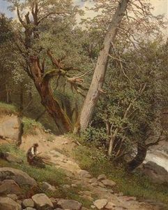 Woodland Landscape With Wood Gatherer by Melchior Fritsch