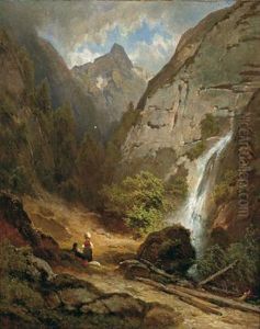 Resting At The Waterfall by Melchior Fritsch
