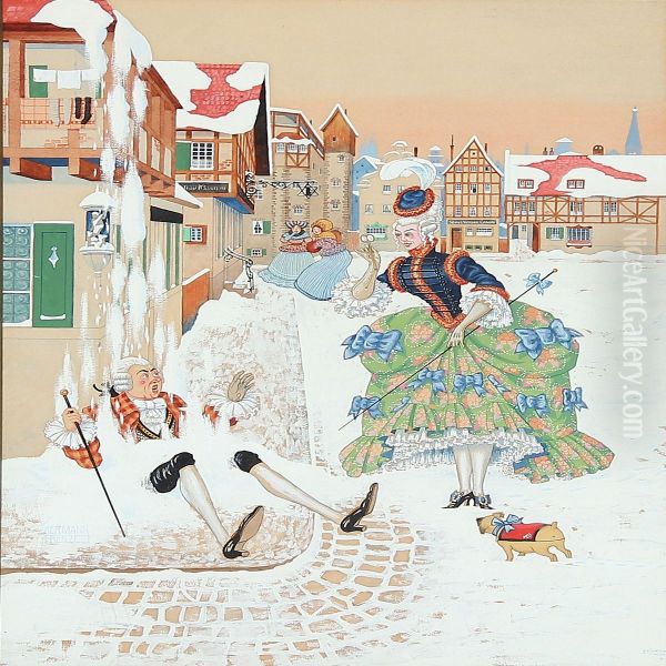 A Gentleman In A Rococo Dress Is Being Caught By Fallen Snow - view 1