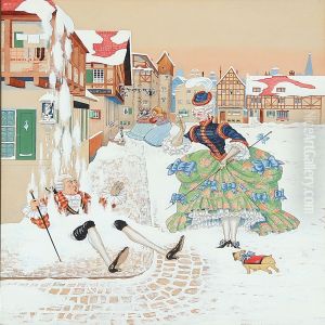 A Gentleman In A Rococo Dress Is Being Caught By Fallen Snow by Hermann Fritz