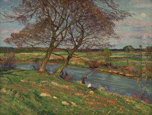 Angler Am Fluss by Wilhelm Fritzel
