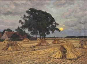 Harvested Wheatfield At Sunrise by Wilhelm Fritzel