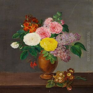 Roses And Lilacs In A Vase by Claudius Ditlev Fritzsch
