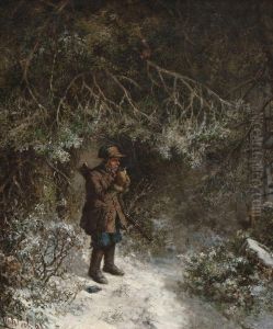 Pfeife Rauchender Jager Im Winterwald by Bernhard Froehlich