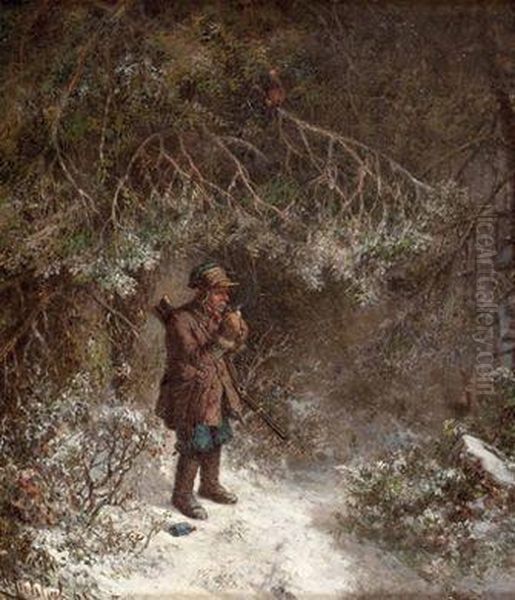 "jager Im Winterwald, Eine Pfeife Rauchend - view 1