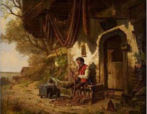 Oberbayerischer Fischer Beim Netzflicken Vor Seinem Haus by Ernst Frohlich