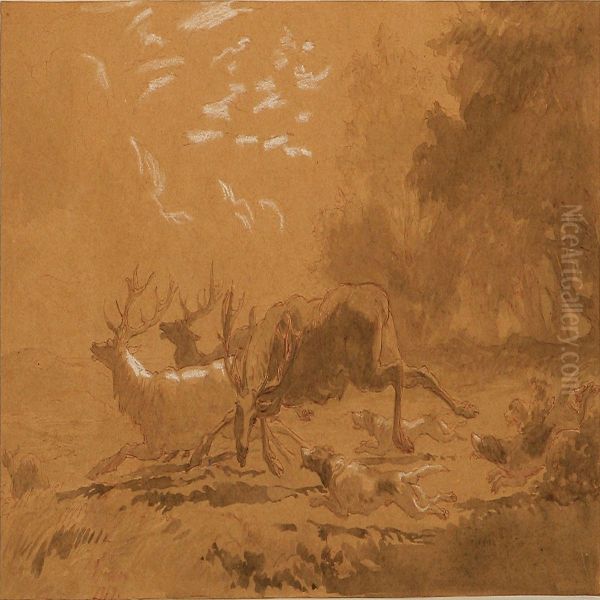 Hunting Dogs And Fleeing Elks - view 1