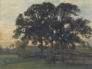 Wiesenlandschaft Mit Baumen Am Abend by Otto Frolicher