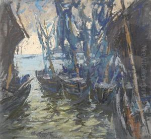 Segelboote Im Hafen. by Charles Henry Fromuth