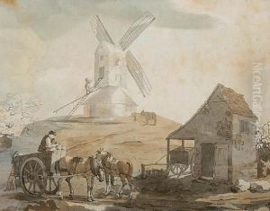 Windmill And Figures At Stoke by George Frost