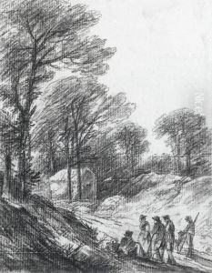Wooded Landscape With Five Figures by George Frost