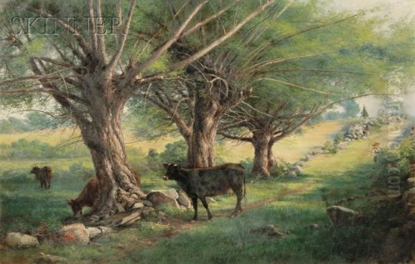 Sylvan Landscape With Cattle And Farmer - view 1
