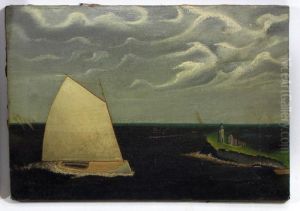 Sailboat Near Light House by John O.J. Frost