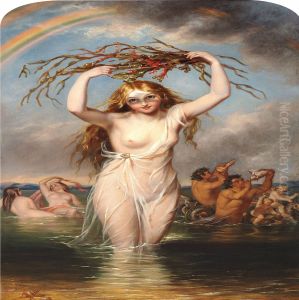 Nymphs And Mermen Playing by William Edward Frost
