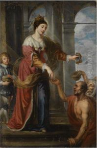 A Female Saint Giving Alms