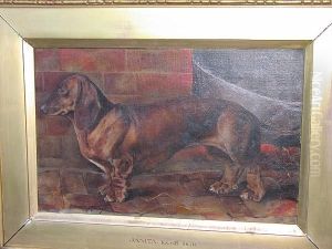 "janita", Portrait Of A Dachsund, And Companion Piece, Signed And Dated 1891, Oil On Canvas