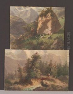 Alpine Views With Goat Herders. by Karl Fuchs