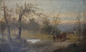 A Logging Cart On A Lane by Ludwig Fuger