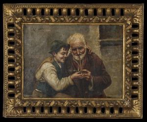 Young Boy Helping An Old Man Light Hispipe