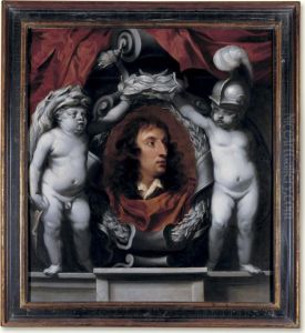 Portrait Of A Royalist General, Possibly The Earl Of Sandwich, Supported By Putti Dressed As Minerva And Hercules