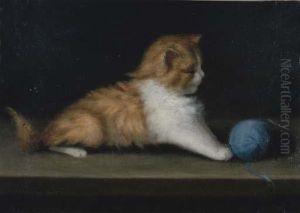 Kitten Playing With A Ball Of Yarn by Evelyn Fullonton