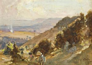 Figures On A Hillside by Albert Henry Fullwood