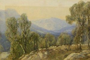 Mountain Landscape With Figures In Foreground by John Fullwood