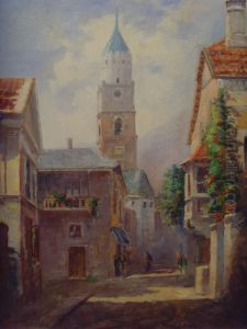 Stadtchen Mit Kirche In Oberitalien by Vincenzo Funiciello