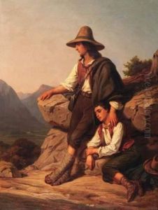 Two Shepherd Boys In The Southern Italian Landscape Two Shepherd Boys In The Southern Italian Landscape