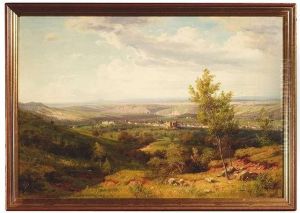 Wide Swabian Landscape With View Of Castle Rosenstein And Bad Cannstatt Near Stuttgart. Addition: The Artist's Oil Sketch For This Painting Wide Swabian Landscape With View Of Castle Rosenstein And Bad Cannstatt Near Stuttgart. Addition: The Artist's Oil Sketch For This Painting