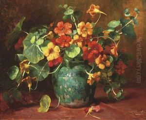 Indian Cress In An Earthenware Vase by Anton Funke