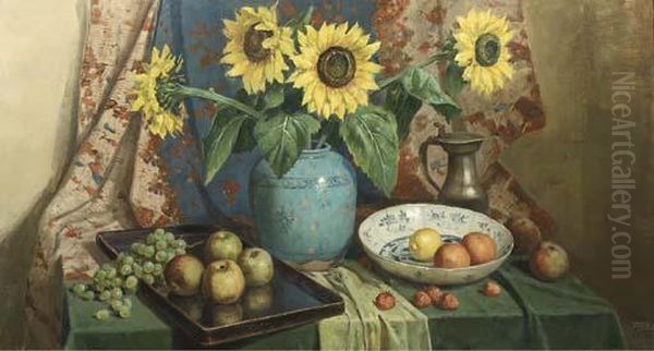 Still Life With Sunflowers And Fruit On A Table - view 1