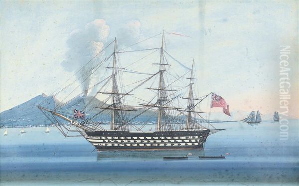 An English Royal Naval Three-decker Lying At Anchor In The Bay Of Naples - view 1