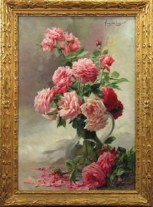 A Vase Of Pink Roses by Albert Tibule Furcy De Lavault