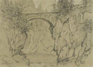 Mountain Landscape With A Bridge by Francois Furet
