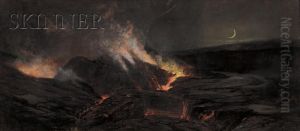 View Of A Volcanic Eruption, Probably Kilauea Caldera On Maunaloa by Charles Furneaux