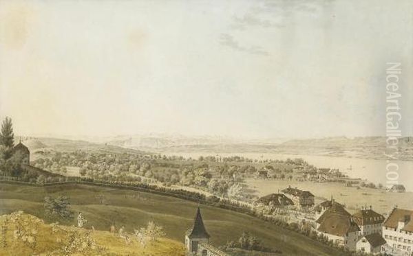Vue Des Environs Et Du Lac De Zurich, Prise De La Promenade Du Rempart - view 1