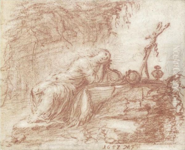 The Penitent Magdalen, Contemplating A Crucifix In A Grotto - view 1
