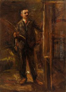 Selbstportrait Des Kunstlers An Der Stafflei by Josef Futterer