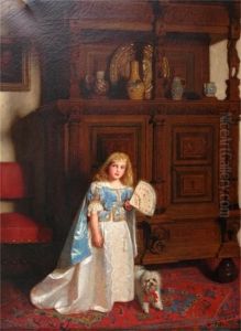 A Young Girl With Her Dog In An Interior by William B. Collier Fyfe