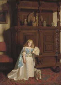 Portrait Of A Girl, Full-length, Holding A Fan, A Dog By Her Side by William B. Collier Fyfe