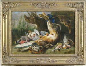 Jagdstilleben Mit Erlegtem Hasen, Wildvogeln Und Einer Katze by Jan Fyt