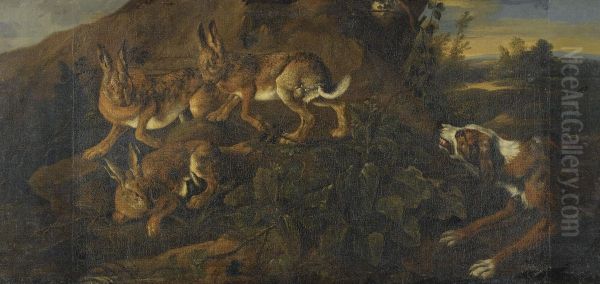 A Hound Chasing Three Hares - view 1