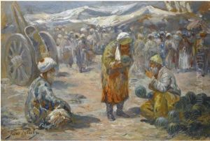 Market Scene by Georgii Ivanovich Gabashvili