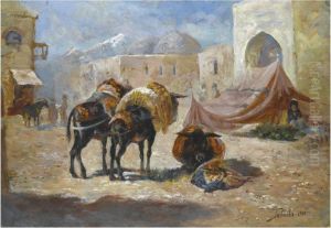 Donkeys At Rest by Georgii Ivanovich Gabashvili
