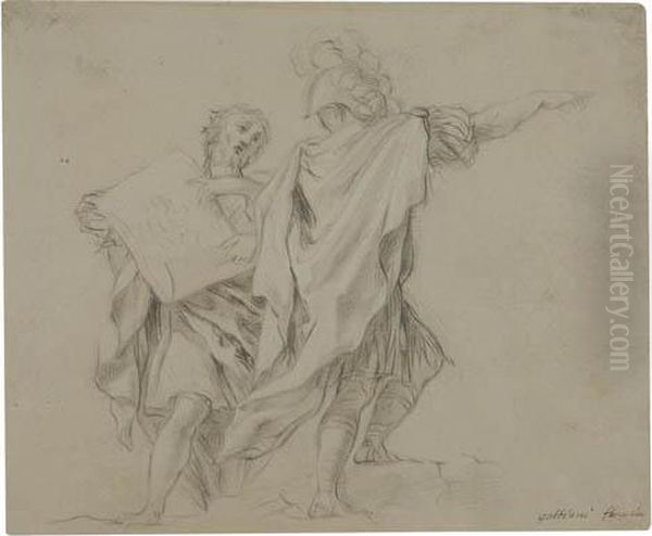 A Soldier Turning To View A Drawing Held By Anotherman - view 1