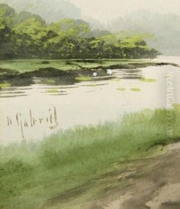 Dutch Scene With A Windmill. by Paul Joseph Constantine Gabriel