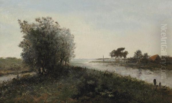 A River Landscape With A Farm In The Distance - view 1