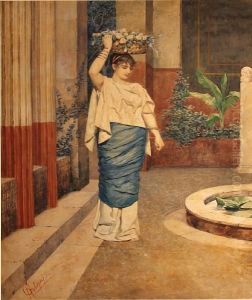 A Maiden With A Basket Of Flowers by Pietro Gabrini