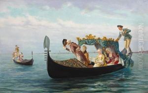 Elegant Couples In A Gondola by Pietro Gabrini